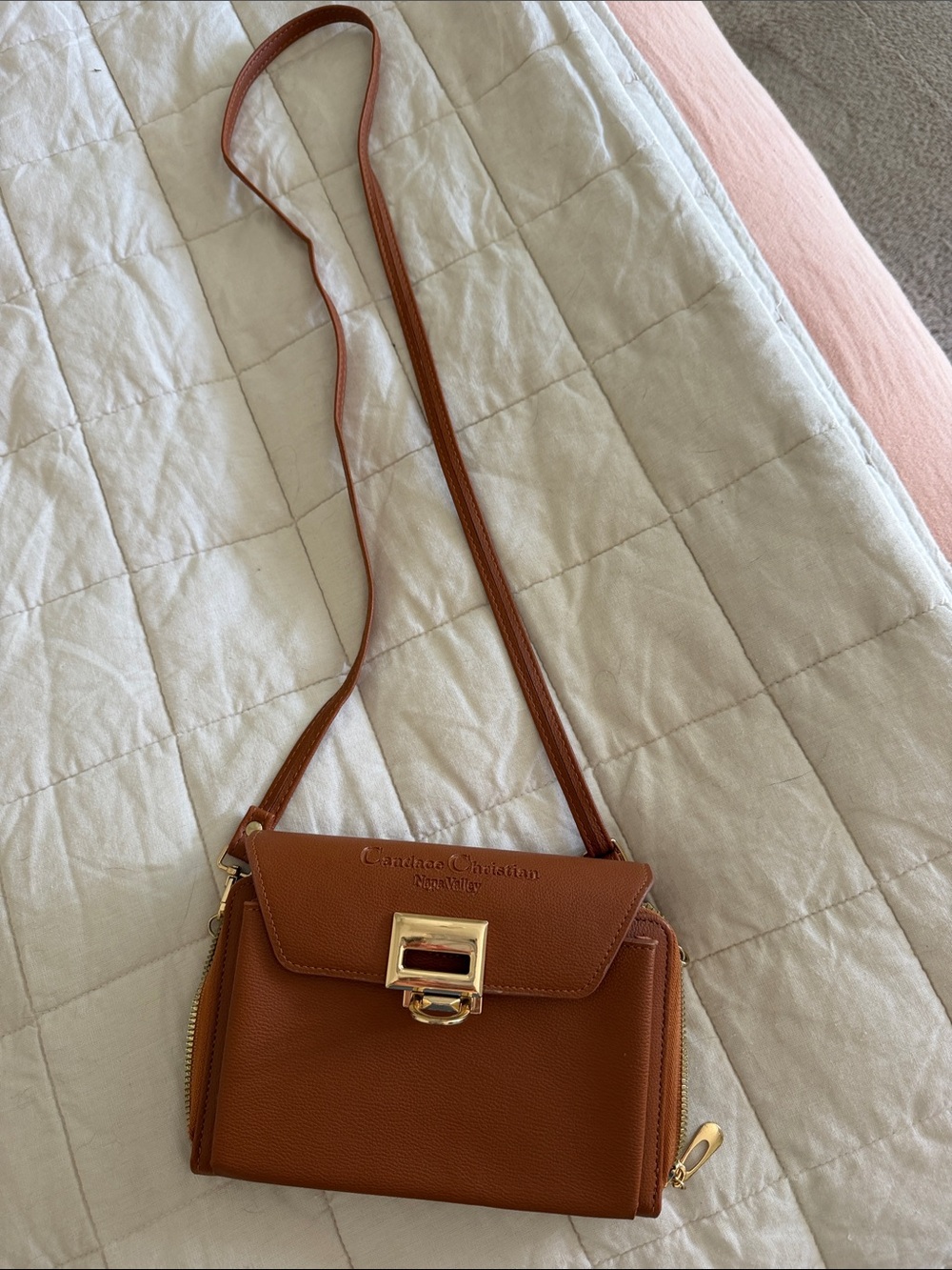 Classic Tan Crossbody Bag with Gold Hardware